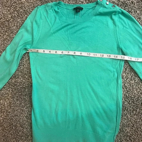ANN TAYLOR SWEATER TOP TEAL GREEN 3/4 SLEEVES STRETCH SCOOP NECK SIZE XS - Picture 8 of 10